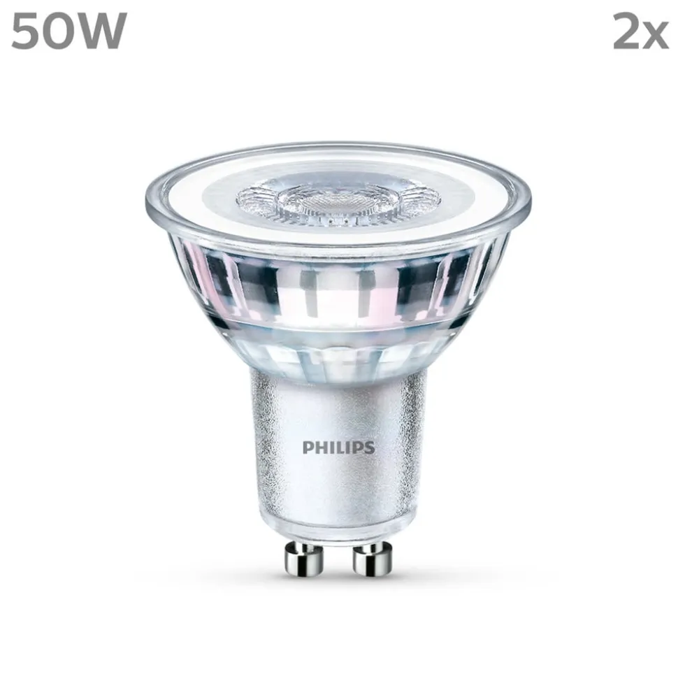 Philips LED-pære GU10 4,6W 390lm 840 klar 36° 2 stk