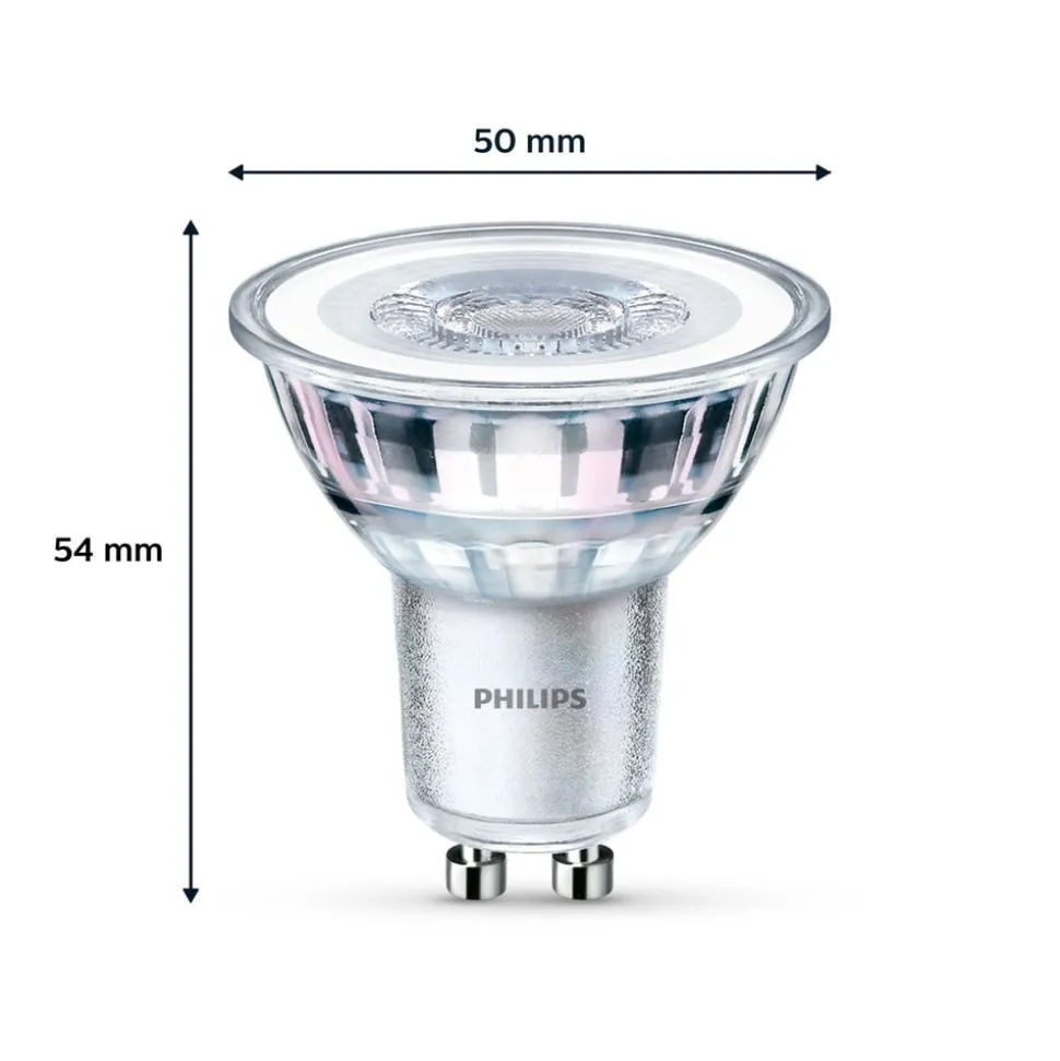 Philips LED-pære GU10 4,6W 390lm 840 klar 36° 2 stk