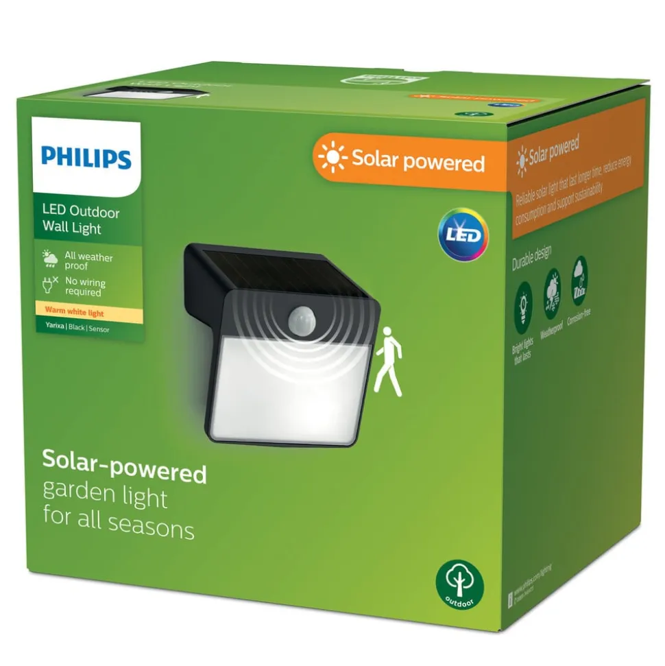 Philips LED-solcellelampe til vægmontering Yarixa, bevægelsessensor