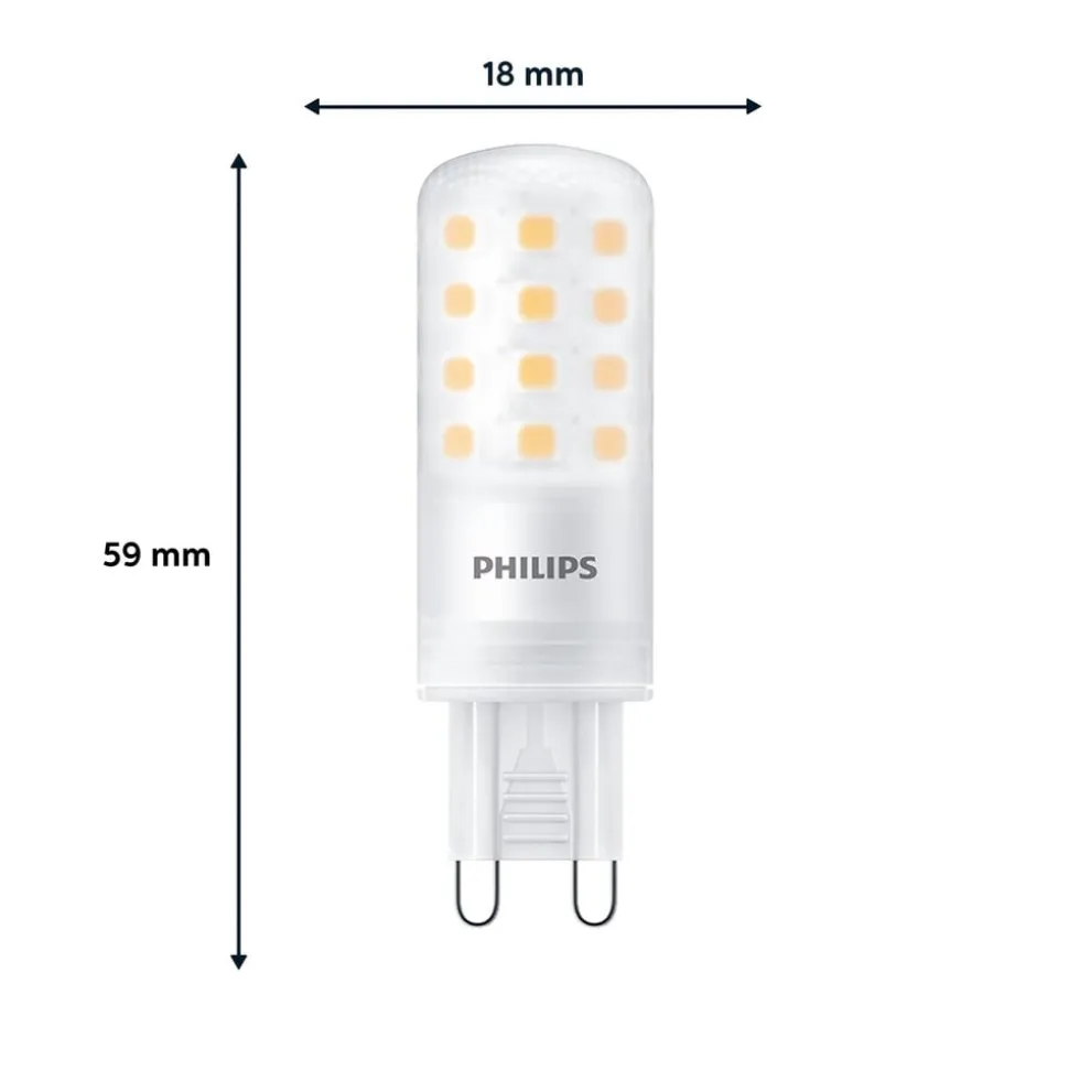 Philips LED-stiftsokkelpære, G9, 4W, mat, 480lm, 2.700K, dæmpbar