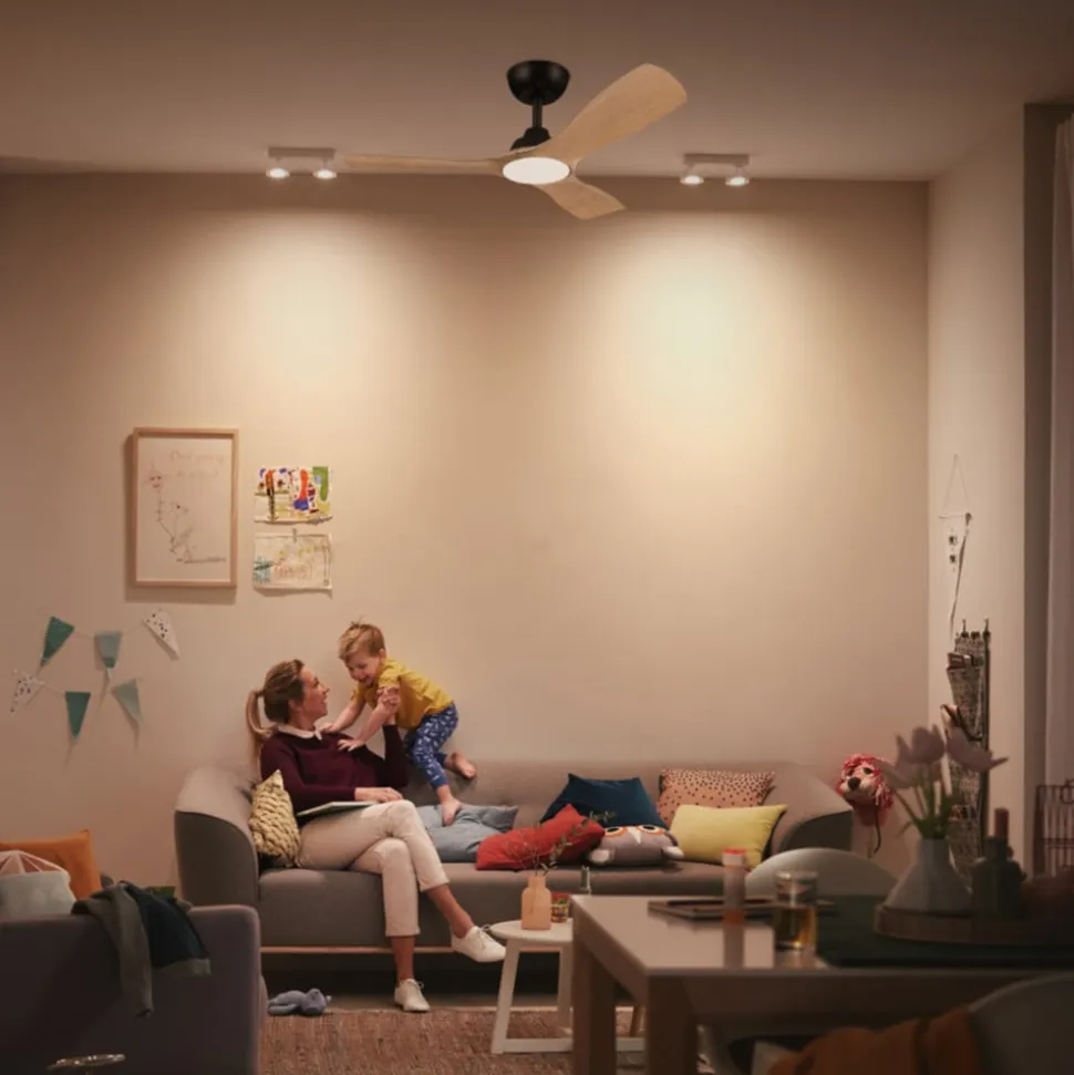 Philips LED-ventilator Olas, Ø 106 cm, brun/sort, støjsvag