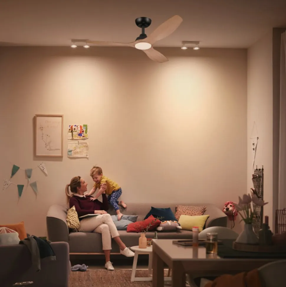 Philips LED-ventilator Olas, Ø 132 cm, brun/sort, støjsvag