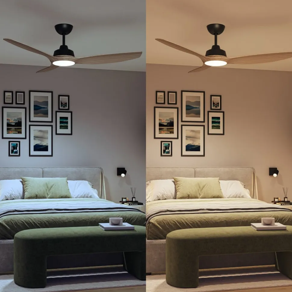 Philips LED-ventilator Olas, Ø 132 cm, brun/sort, støjsvag