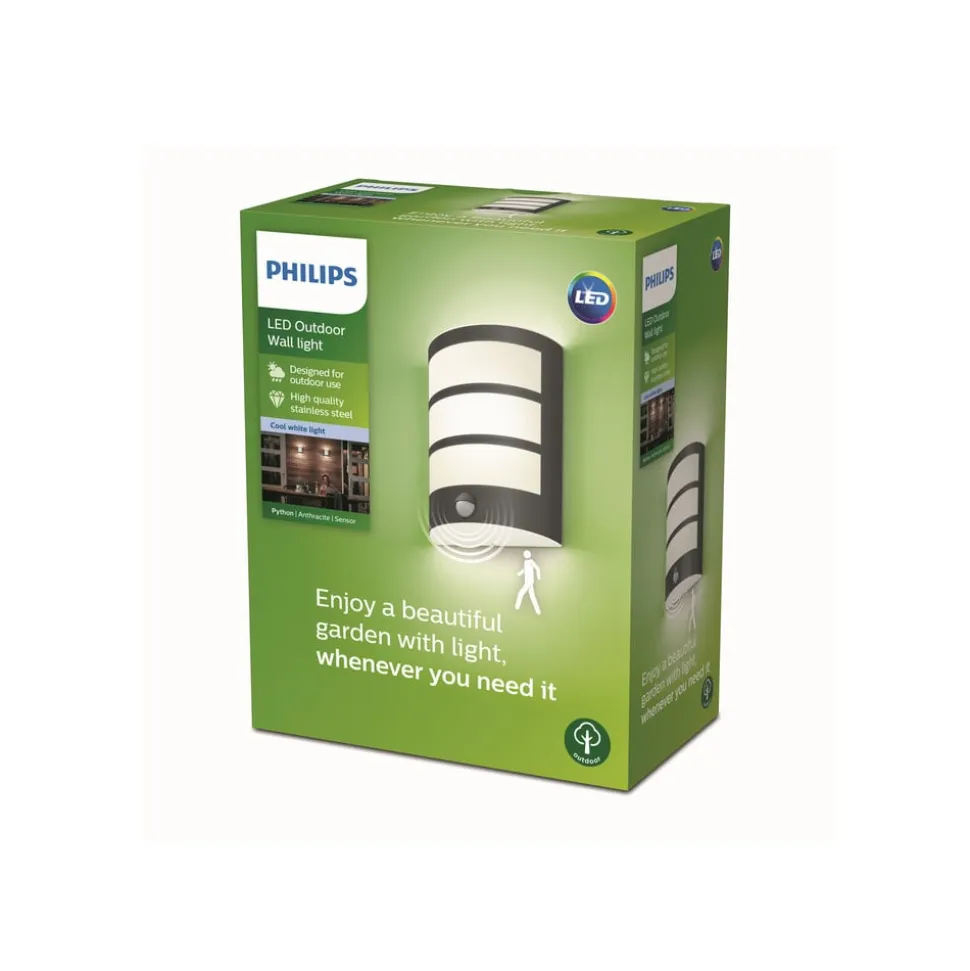 Philips Python udendørslampe antracit 4.000K sensor