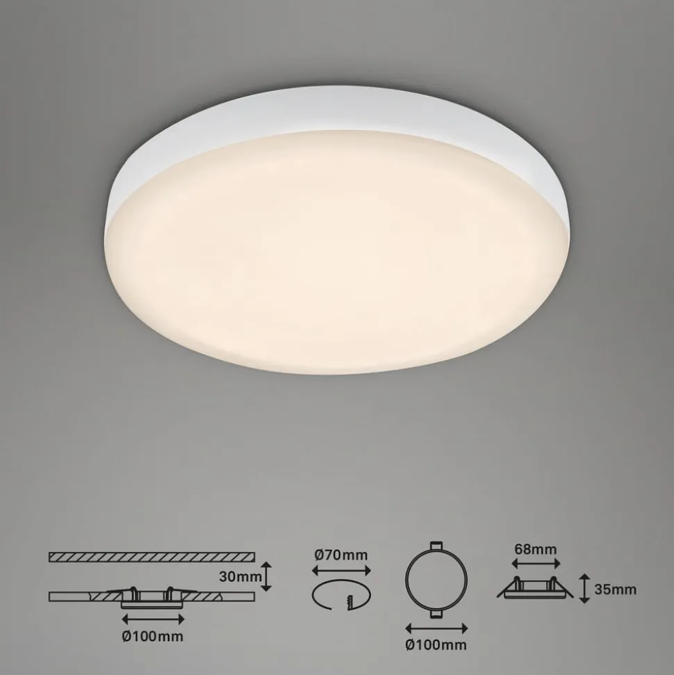 Plat LED-indbygningsspot, hvid, Ø 10 cm, 3.000K