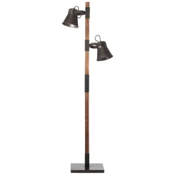Plow gulvlampe med 2 spot, sort/mørkt træ