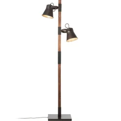 Plow gulvlampe med 2 spot, sort/mørkt træ