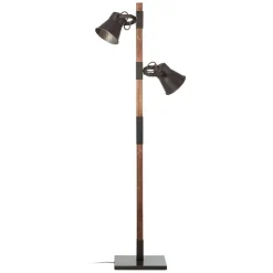Plow gulvlampe med 2 spot, sort/mørkt træ
