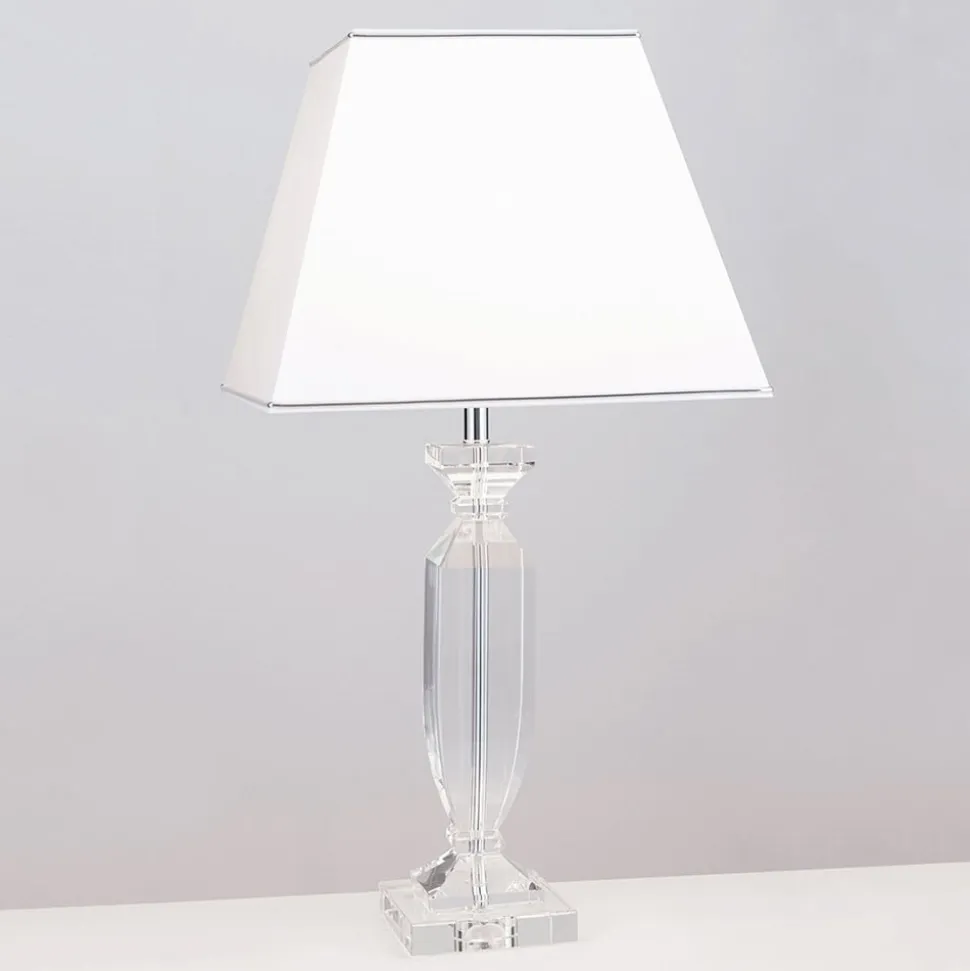 Pokal bordlampe med krystal, krom/hvid