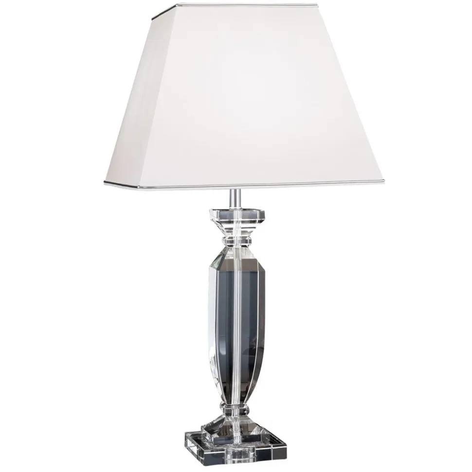 Pokal bordlampe med krystal, krom/hvid
