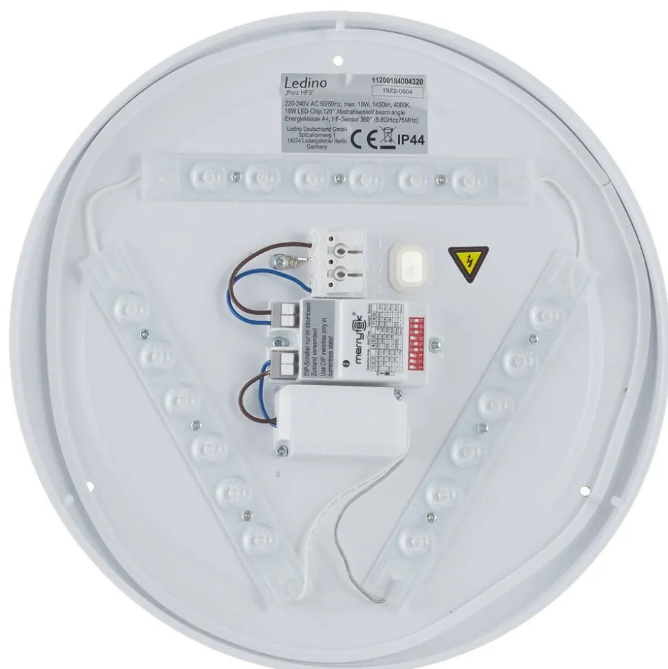 Porz LED-loftlampe IP44, HF-sensor, hvid