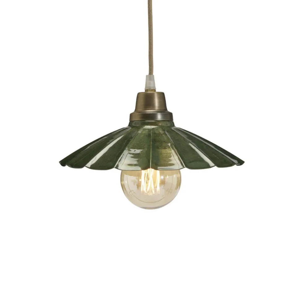 PR Home Hængelampe Ester, grøn, Ø 24 cm, jern, stik