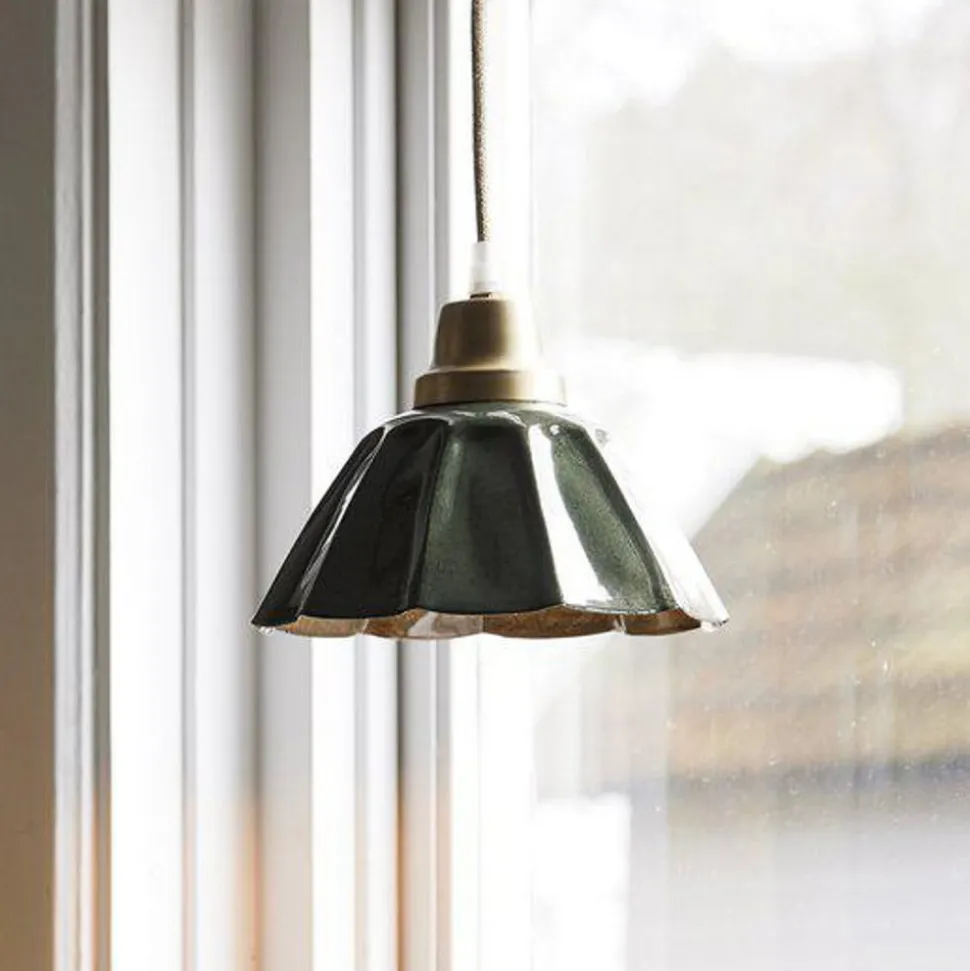 PR Home Hængelampe Ester, grøn, Ø 17 cm, jern, stik