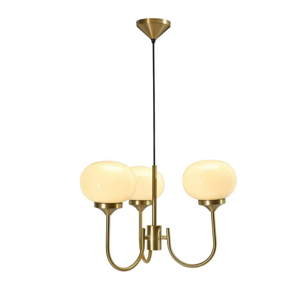 PR Home lysekrone Elsy messingfarvet glas creme 3 lyskilder