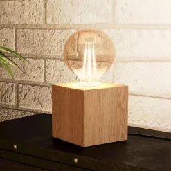 Prestwick 2 bordlampe med træterning, natur