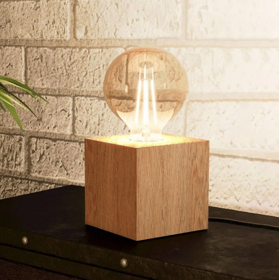 Prestwick 2 bordlampe med træterning, natur