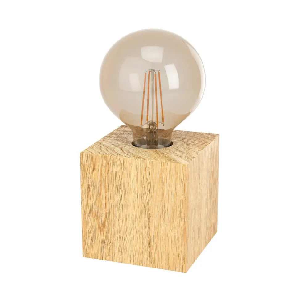 Prestwick 2 bordlampe med træterning, natur