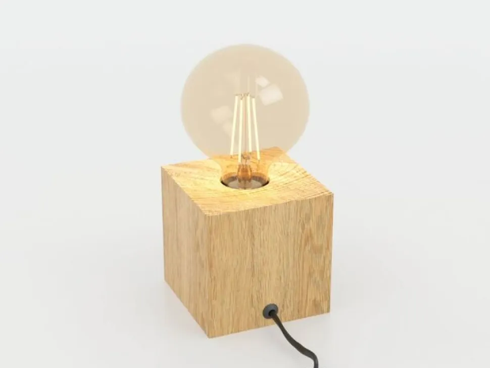 Prestwick 2 bordlampe med træterning, natur
