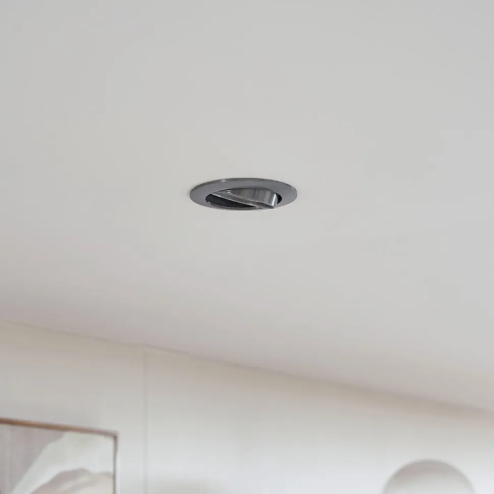 Prios forsænket loftlampe Fibur, børstet sølv, Ø 8,2 cm
