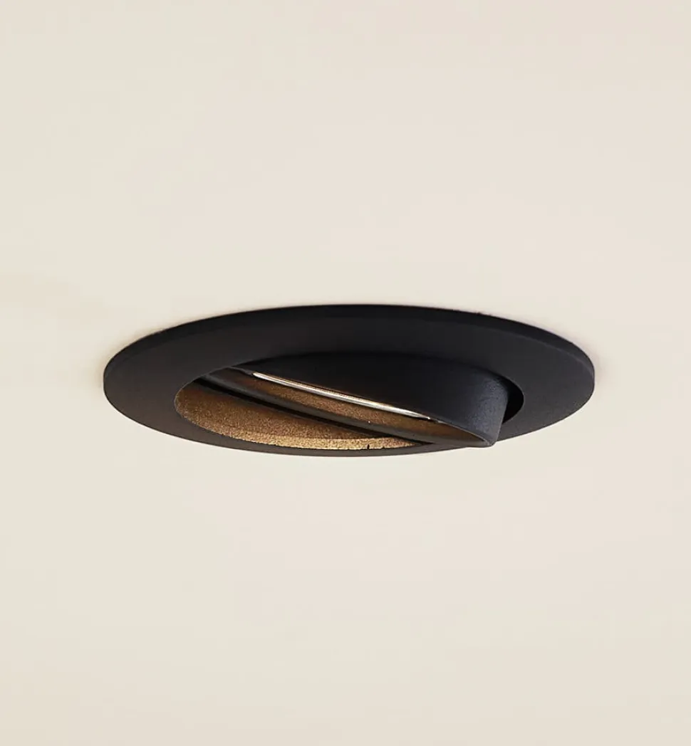 Prios forsænket loftlampe Fibur, sort, aluminium, Ø 8,2 cm
