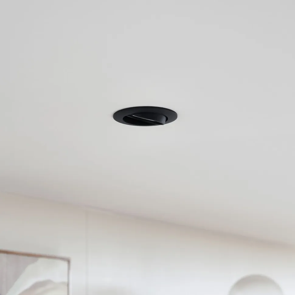 Prios forsænket loftlampe Fibur, sort, aluminium, Ø 8,2 cm