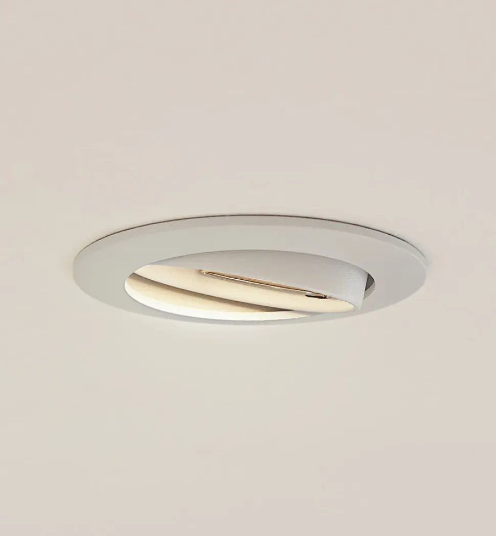 Prios forsænket loftlampe Fibur, hvid, aluminium, Ø 8,2 cm