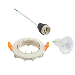 Prios forsænket loftlampe Fibur, beige, aluminium, Ø 8,2 cm