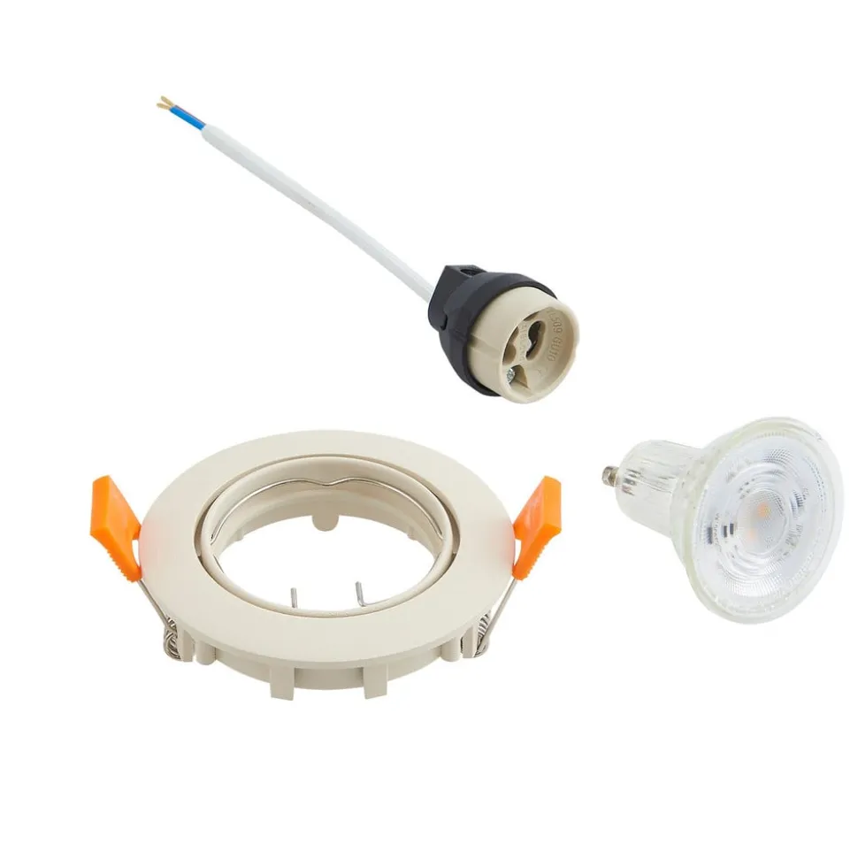 Prios forsænket loftlampe Fibur, beige, aluminium, Ø 8,2 cm