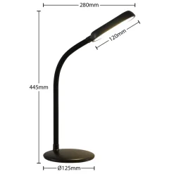 Prios LED genopladelig bordlampe Opira, sort, USB, touchdæmper