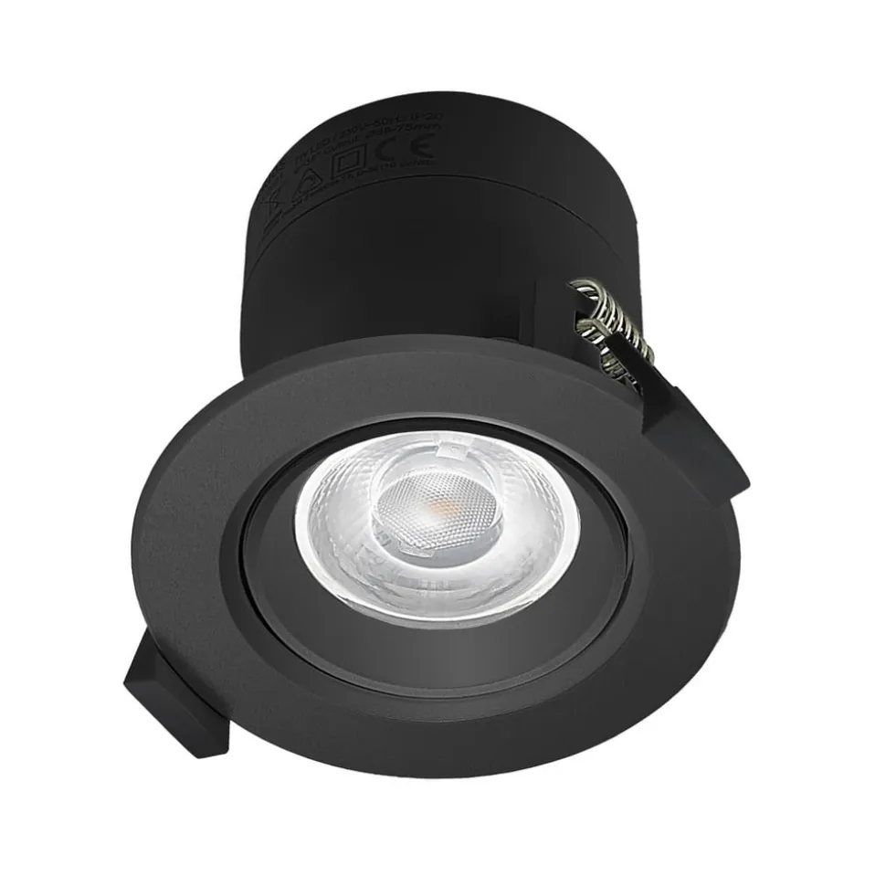 Prios LED indbygningslampe Shima, sort, 7 W, 3000K, dæmpbar