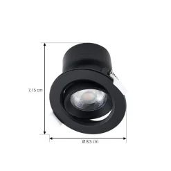 Prios LED indbygningslampe Shima, sort, 7 W, 3000K, dæmpbar