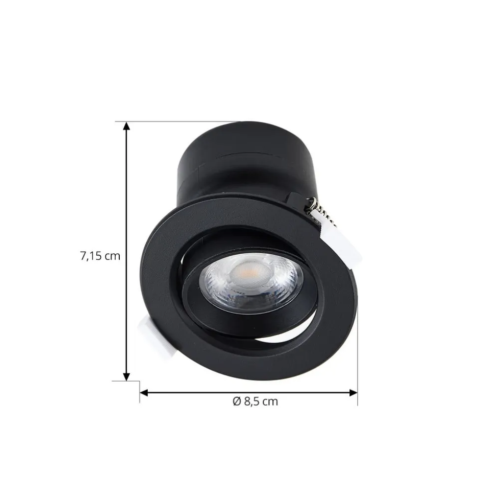 Prios LED indbygningslampe Shima, sort, 7 W, 3000K, dæmpbar