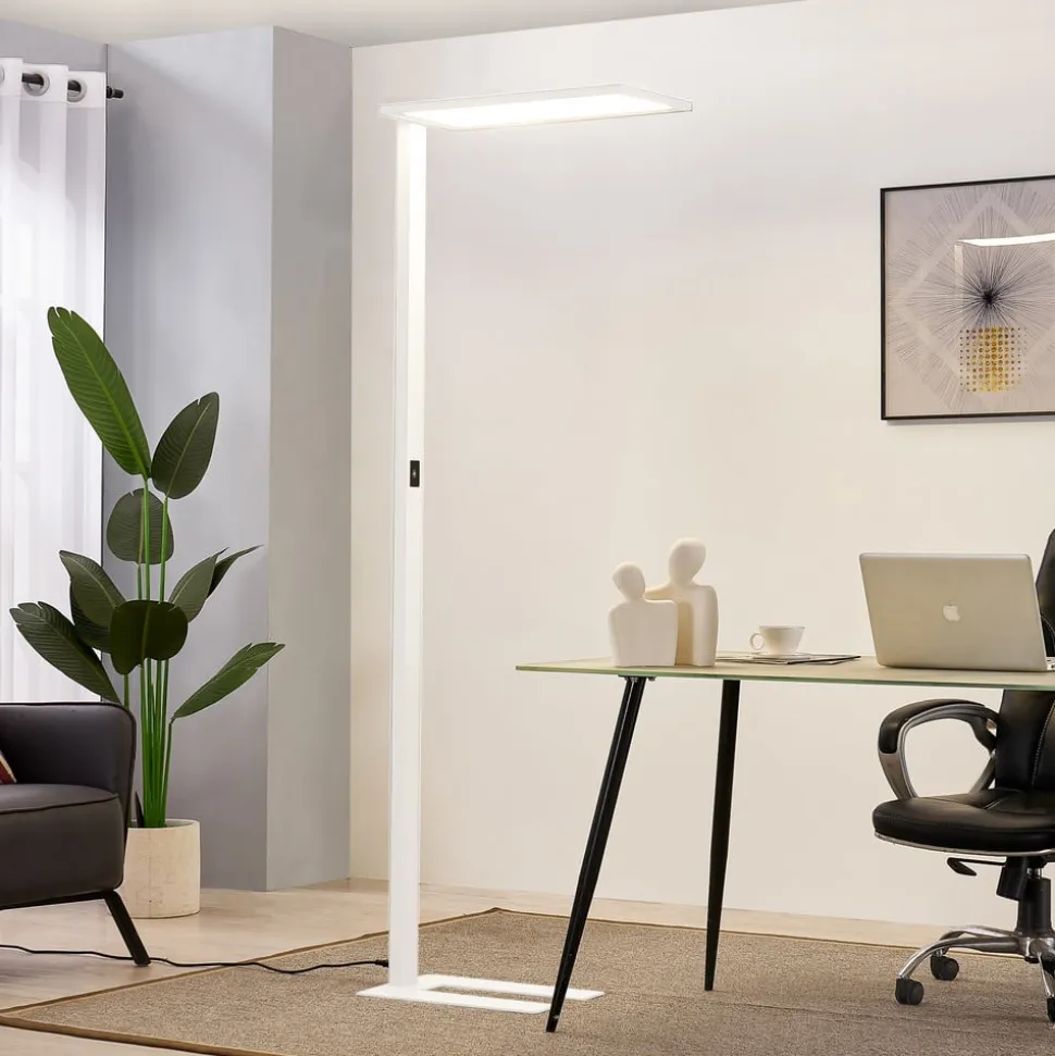 Prios LED-gulvlampe til kontor Taronis, hvid, 195 cm, dæmpbar