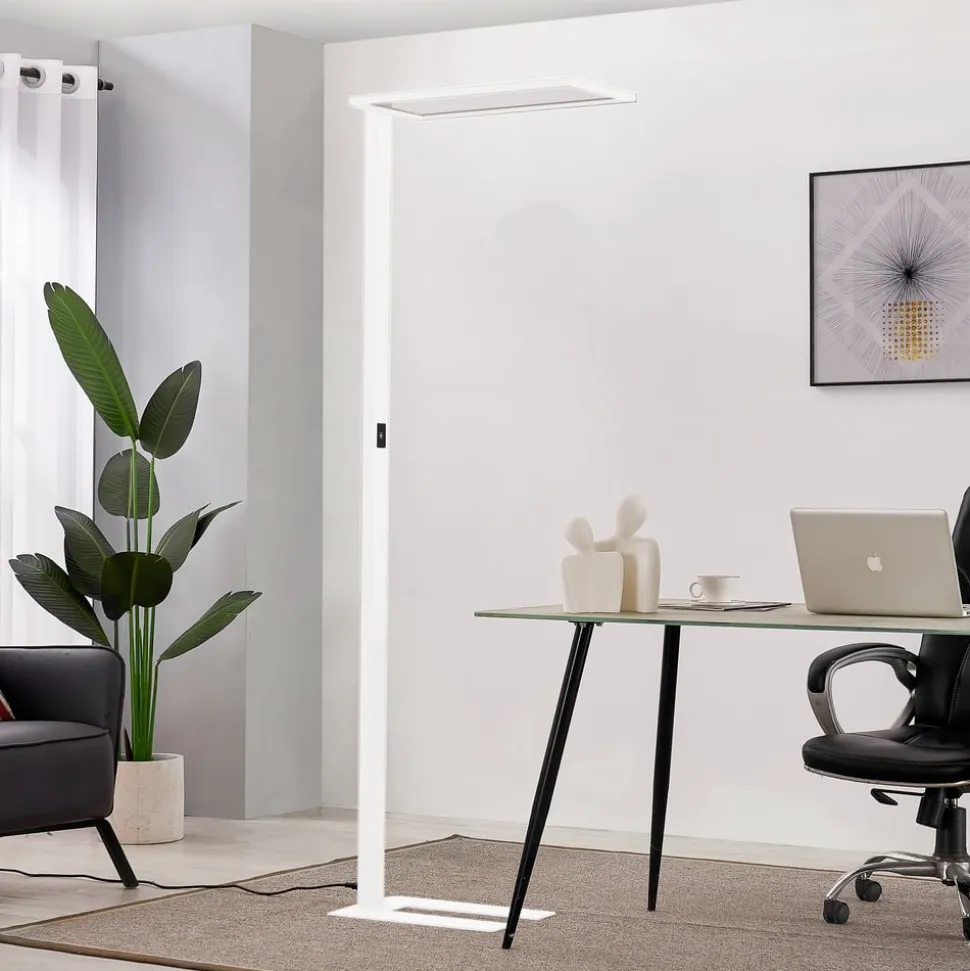 Prios LED-gulvlampe til kontor Taronis, hvid, 195 cm, dæmpbar