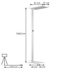 Prios LED-gulvlampe til kontor Taronis, hvid, 195 cm, dæmpbar