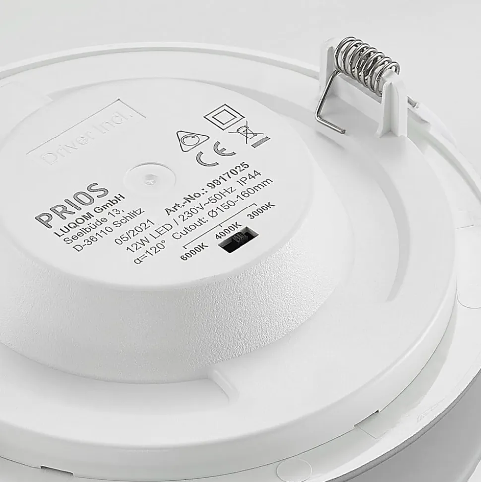 Prios LED-indbygningslampe Cadance, sølv, 17 cm, CCT, IP44