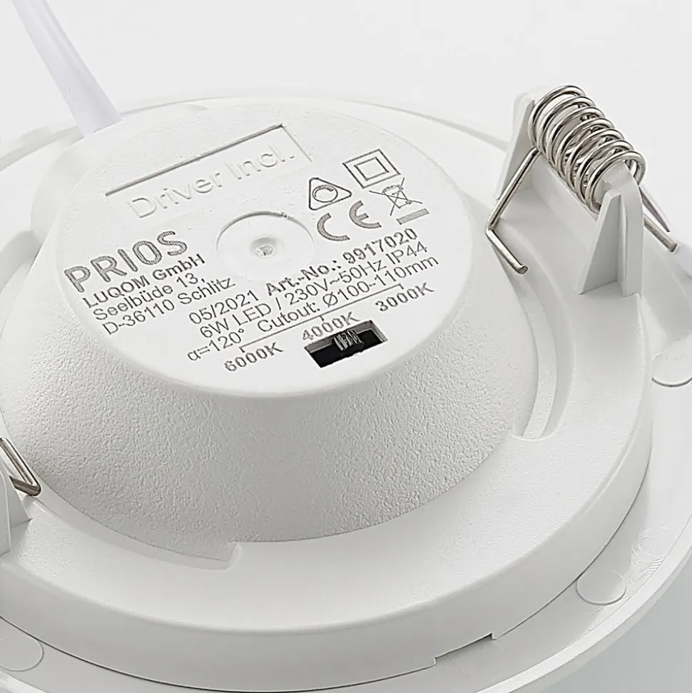 Prios LED-indbygningslampe Cadance, hvid, 12 cm, sæt med 2, CCT
