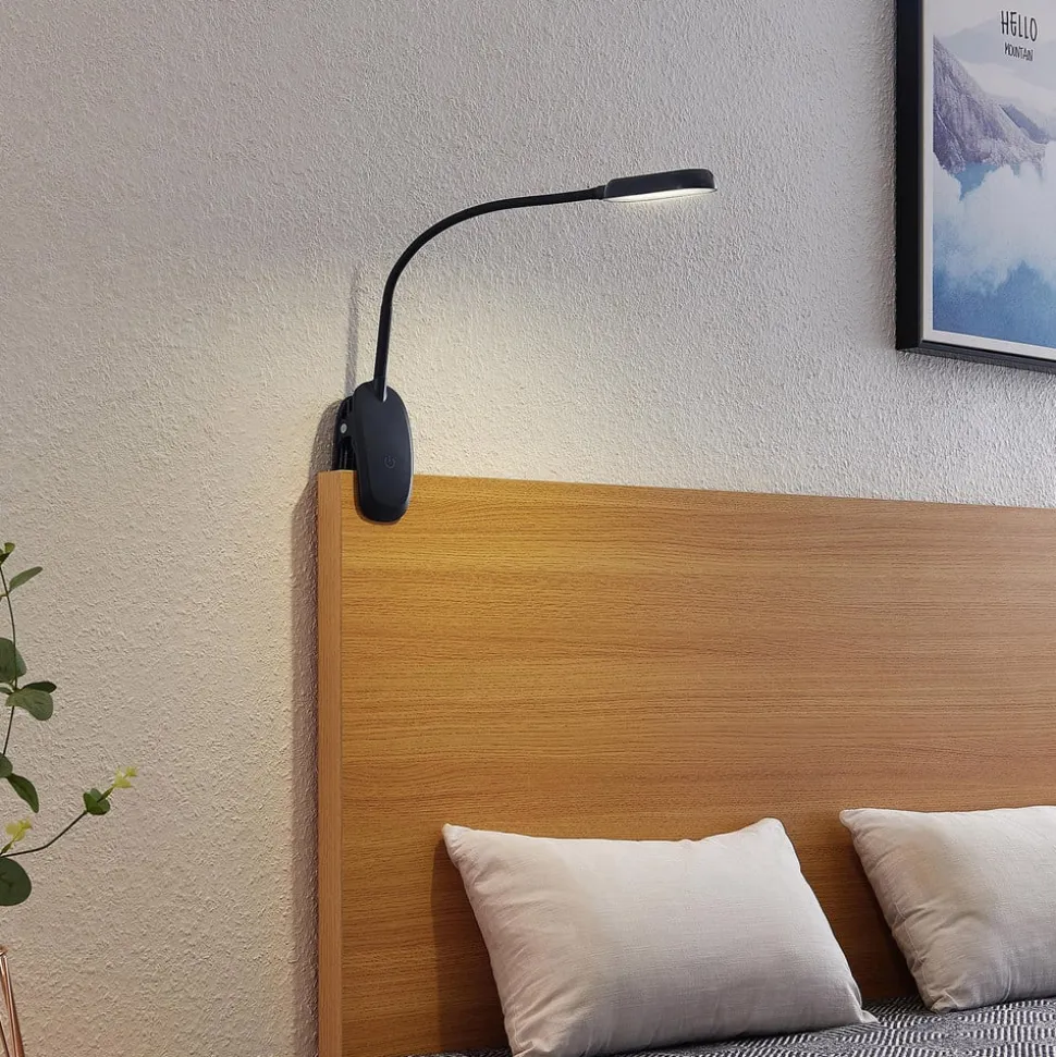 Prios LED-klemmelampe Najari, sort, genopladeligt batteri, USB, 51 cm
