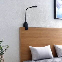 Prios LED-klemmelampe Najari, sort, genopladeligt batteri, USB, 51 cm