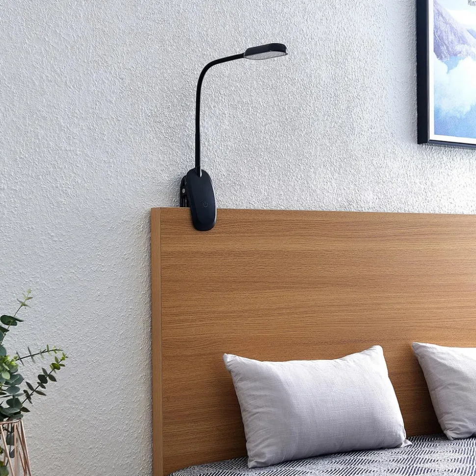 Prios LED-klemmelampe Najari, sort, genopladeligt batteri, USB, 51 cm