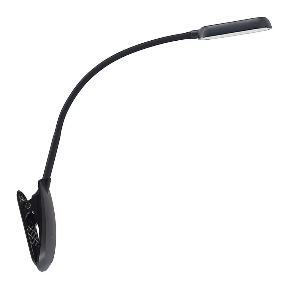 Prios LED-klemmelampe Najari, sort, genopladeligt batteri, USB, 51 cm