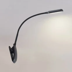 Prios LED-klemmelampe Najari, sort, genopladeligt batteri, USB, 51 cm