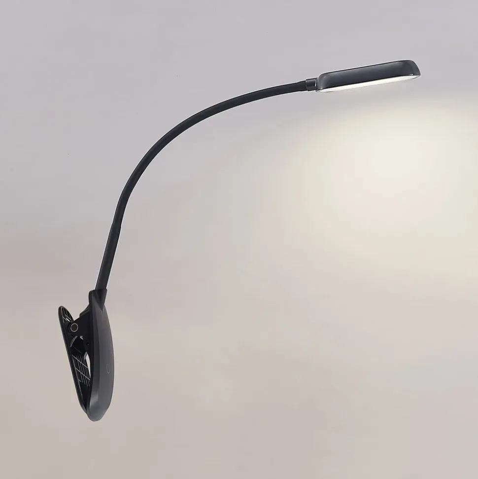Prios LED-klemmelampe Najari, sort, genopladeligt batteri, USB, 51 cm