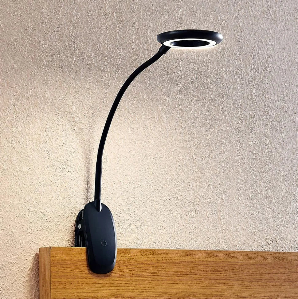 Prios LED-klemmelygte Harumi, sort, genopladeligt batteri, USB, 51 cm