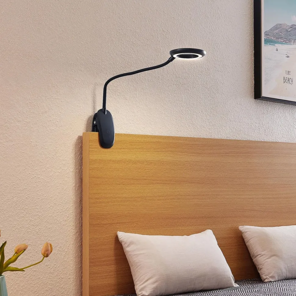 Prios LED-klemmelygte Harumi, sort, genopladeligt batteri, USB, 51 cm