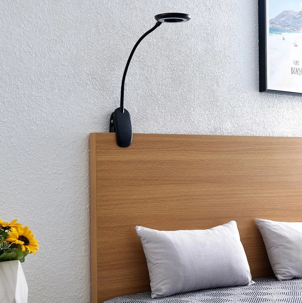 Prios LED-klemmelygte Harumi, sort, genopladeligt batteri, USB, 51 cm
