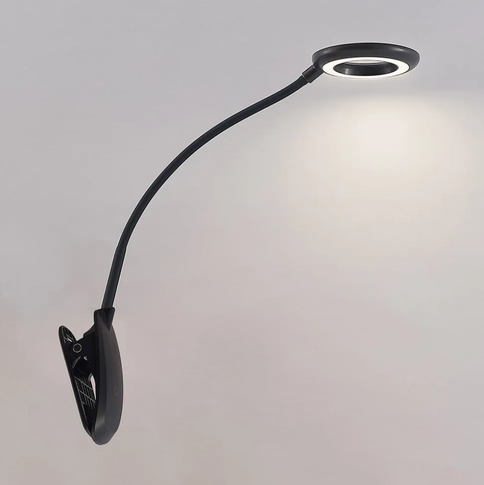 Prios LED-klemmelygte Harumi, sort, genopladeligt batteri, USB, 51 cm