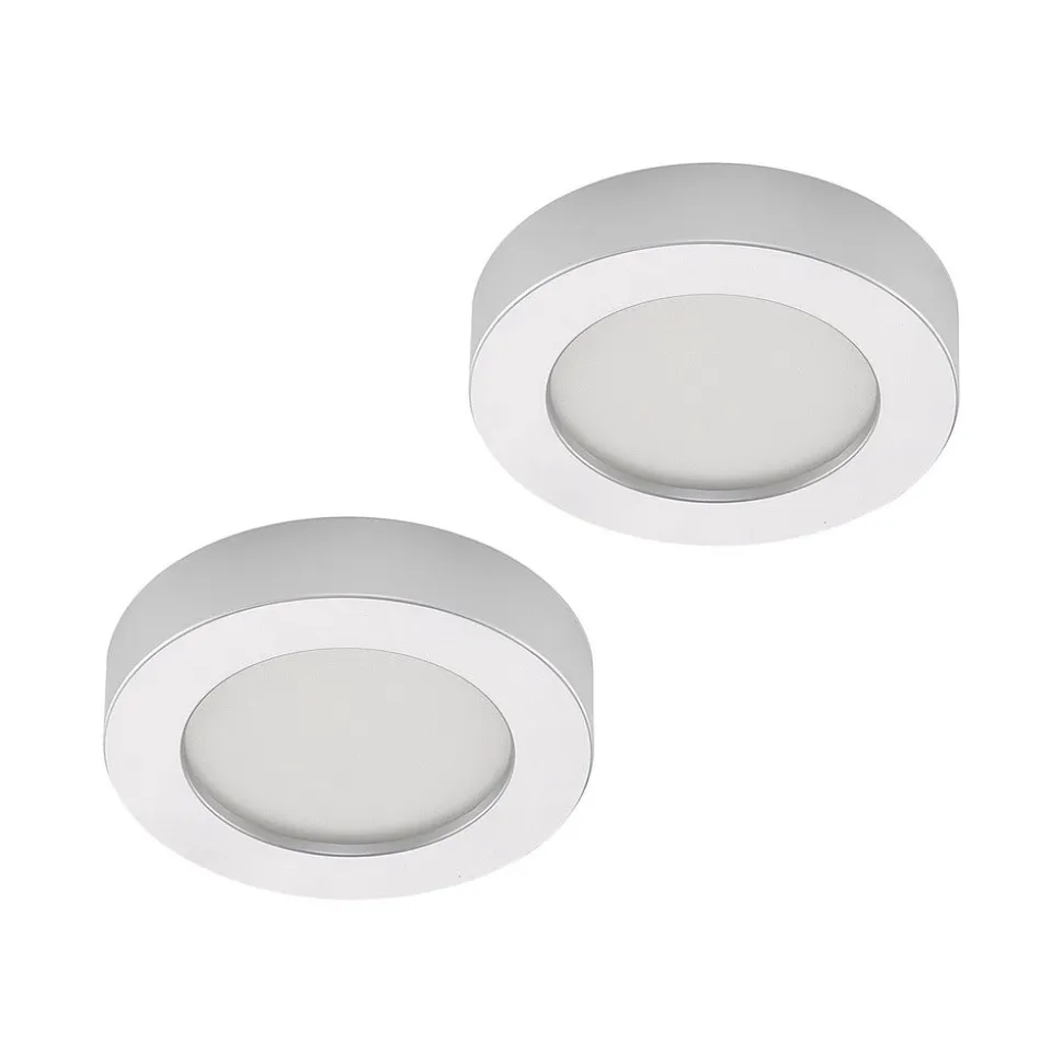 Prios LED-loftlampe Edwina, sølv, 18 cm, sæt med 2 stk