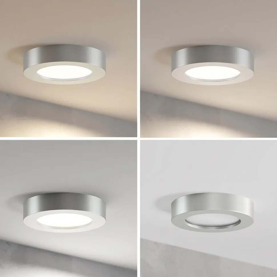 Prios LED-loftlampe Edwina, sølv, 18 cm, CCT, IP44