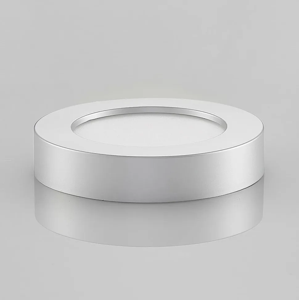 Prios LED-loftlampe Edwina, sølv, 18 cm, CCT, IP44